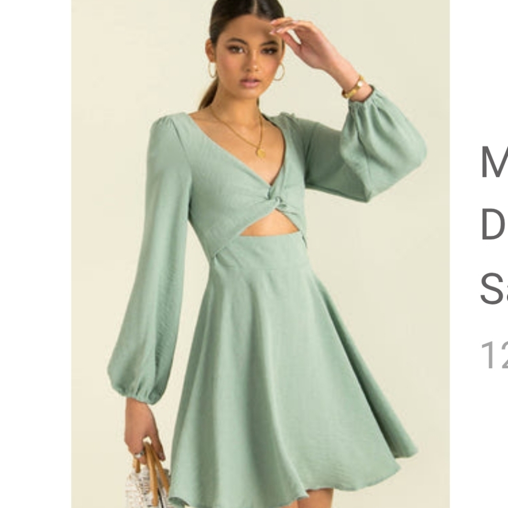 Asymmetrical Sage Green Cutout Dress - Women